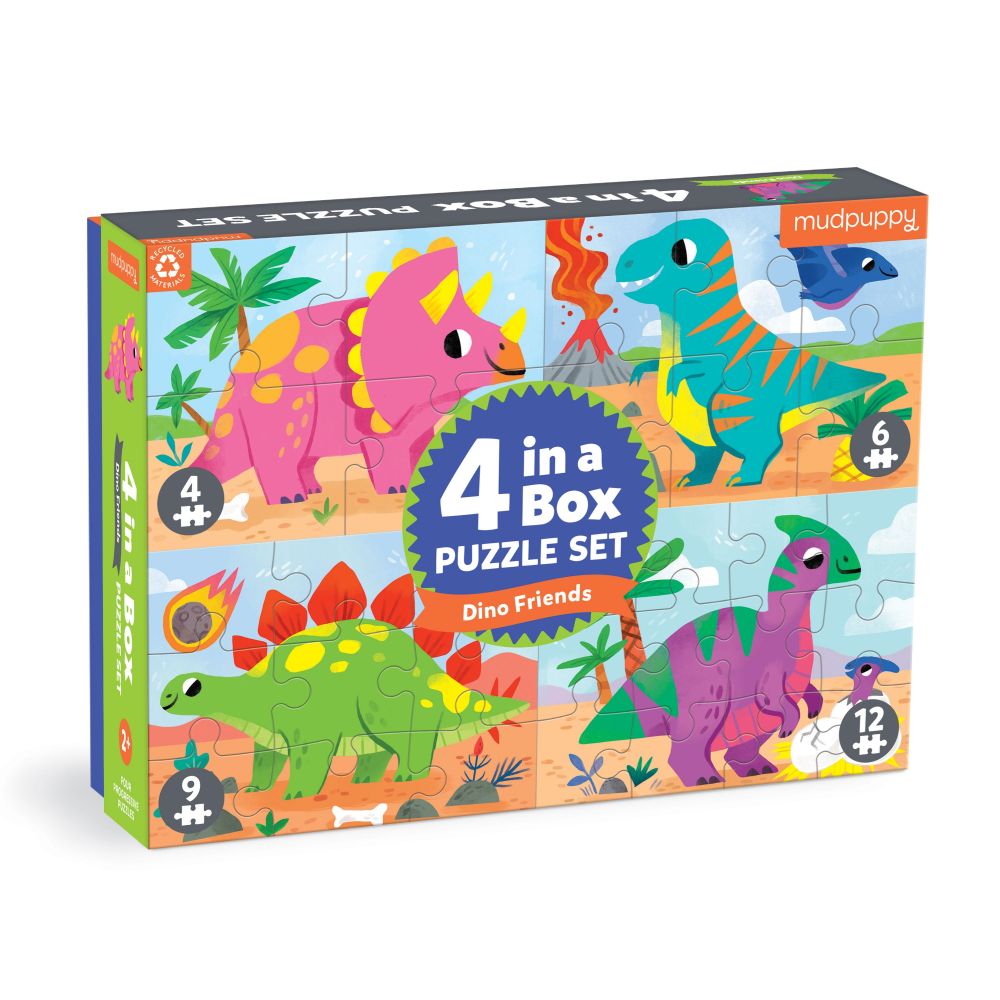 Mudpuppy 4 in a Box Puzzle - Dino Friends - Bobangles